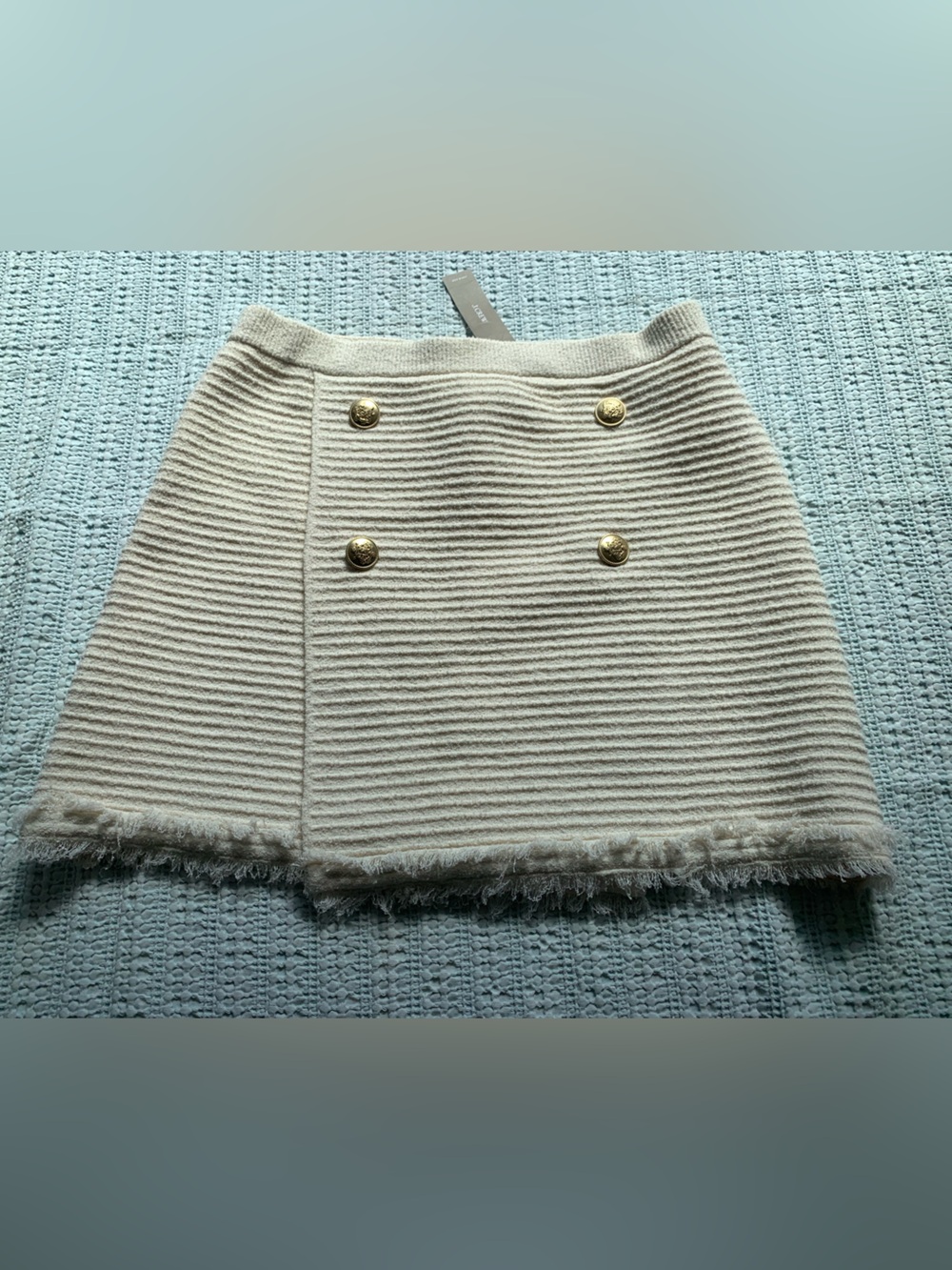 J. Crew Cream Ribbed Boucle Knit Skirt with Gold Button Detail - new- S